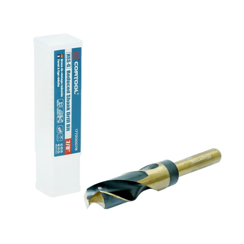 Cortool 7/8 Inch Drill Bit | Reduced Shank High Speed Steel | 7/8 Drill Bit for Metal and Steel | HSS M2 Black & Gold Drill Bits with 1/2" Shank - Image 1